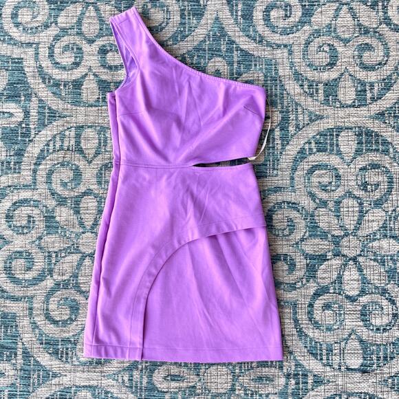 BCBGeneration Purple Venus One Shoulder Cutout Mini Dress - Size 2 - Picture 2 of 7